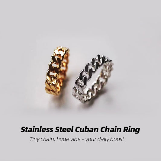 Stainless Steel Cuban Chain Ring | Tiny chain, huge vibe – your daily boost.