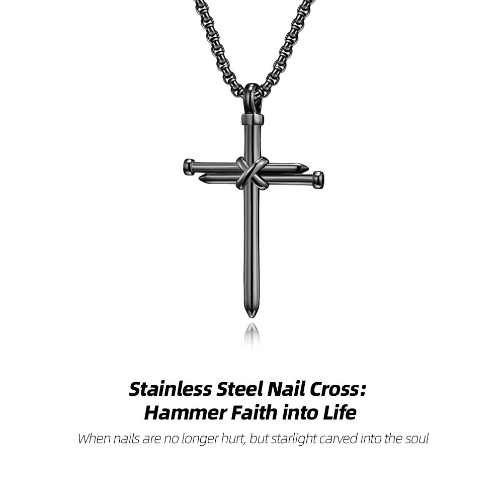 Stainless Steel Nail Cross Necklace | Faith is like a nail and will never bend