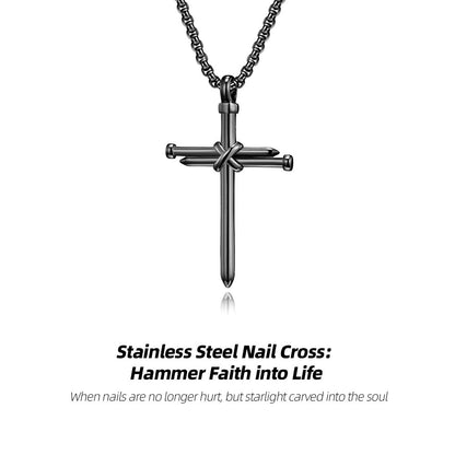 Stainless Steel Nail Cross Necklace | Faith is like a nail and will never bend