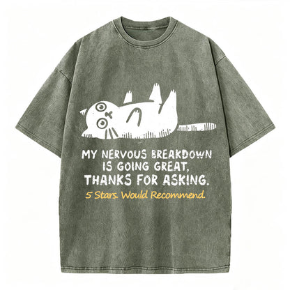 My Nervous Breakdown Is Going Great Thanks For Asking Funny Cat Vintage Washed Graphic Tee