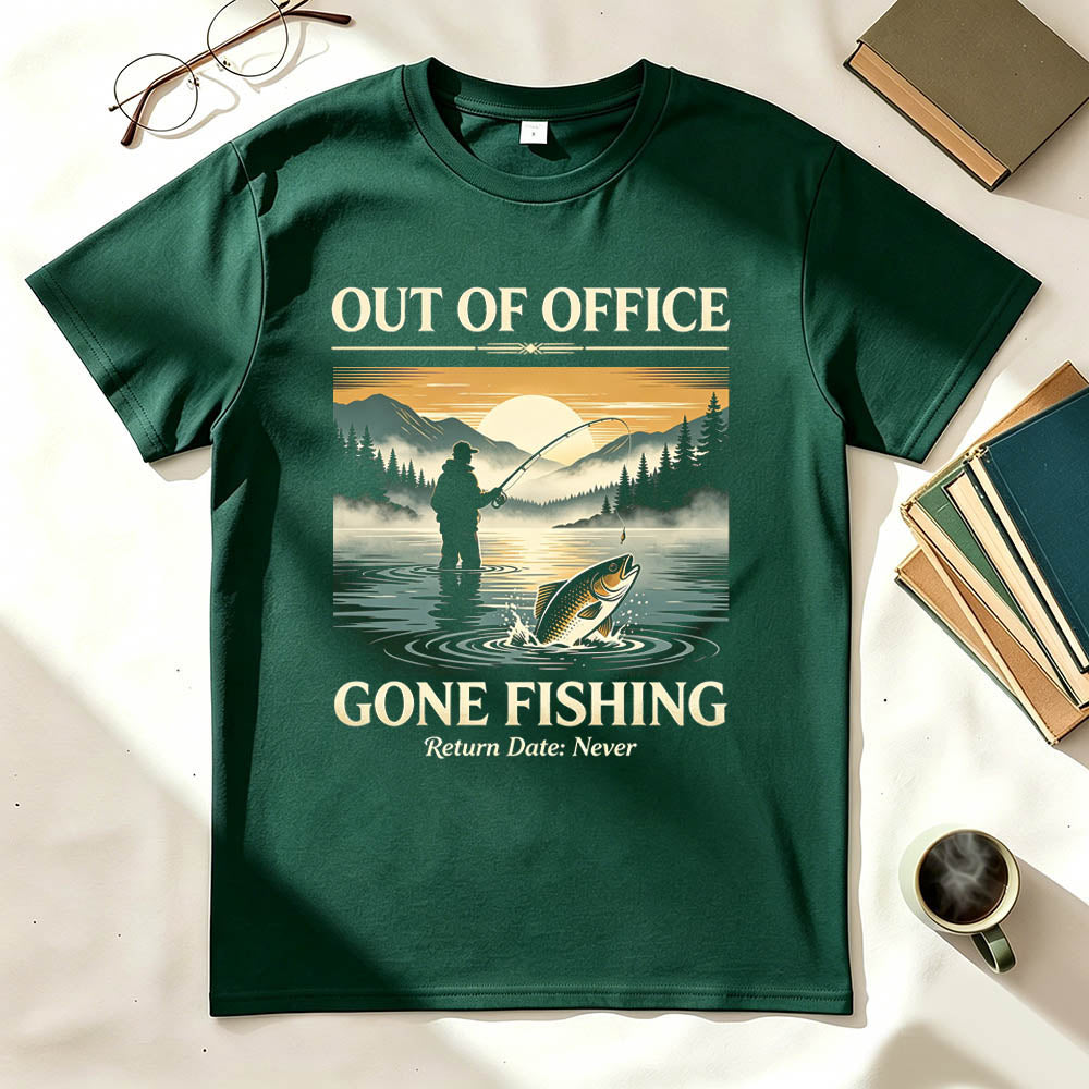 Out of Office Gone Fishing Return Date Never Funny Fishing T-Shirt
