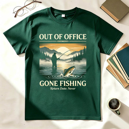 Out of Office Gone Fishing Return Date Never Funny Fishing T-Shirt