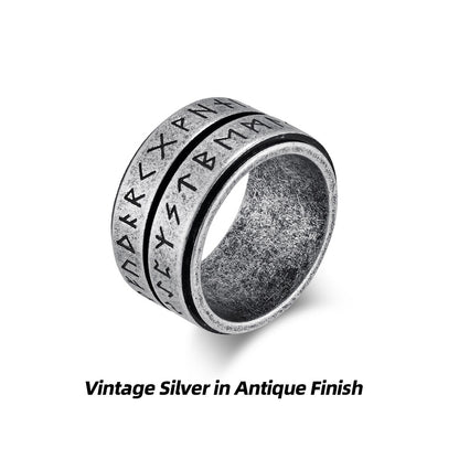 Rotatable Viking Runes Stainless Steel Ring