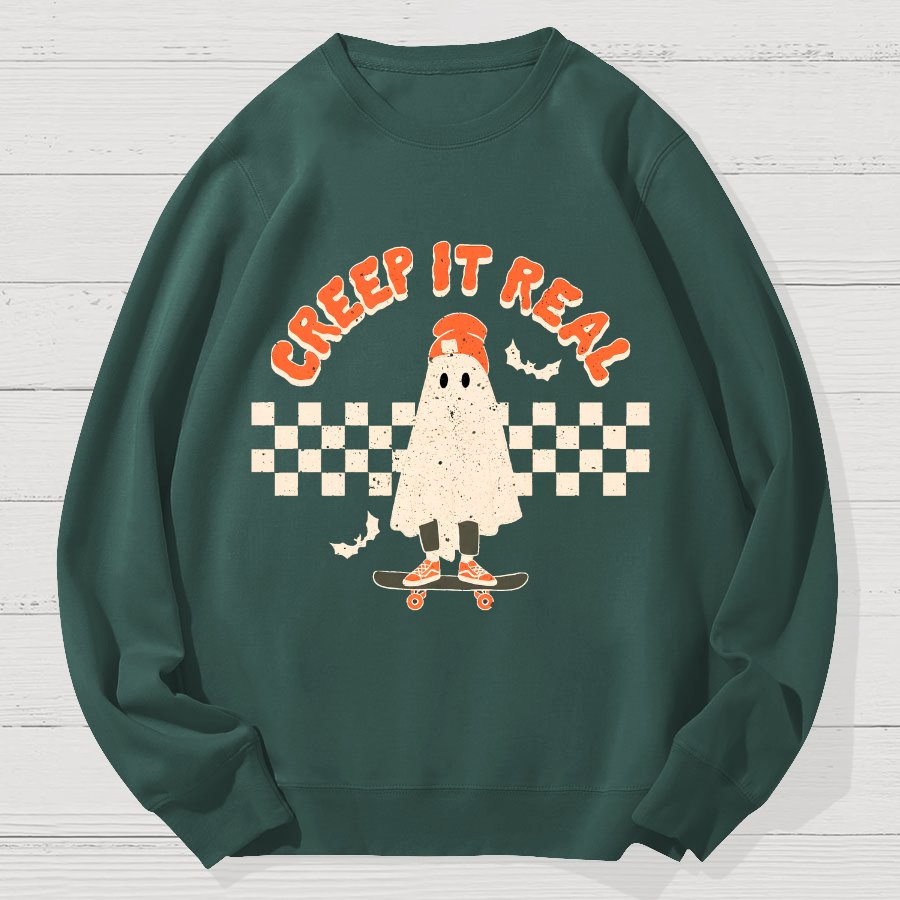 Creep it Real Vintage Ghost Halloween Geek Cotton Sweatshirt