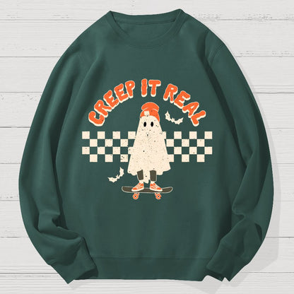 Creep it Real Vintage Ghost Halloween Geek Cotton Sweatshirt