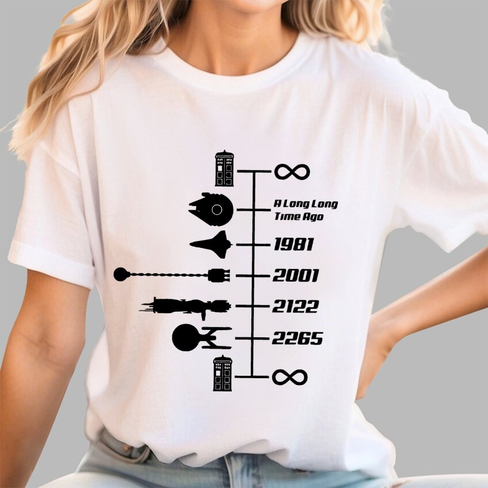 Sci-Fi Timeline Graphic Classic Movie Spaceships Nostalgic Space Travel Geek T-Shirt