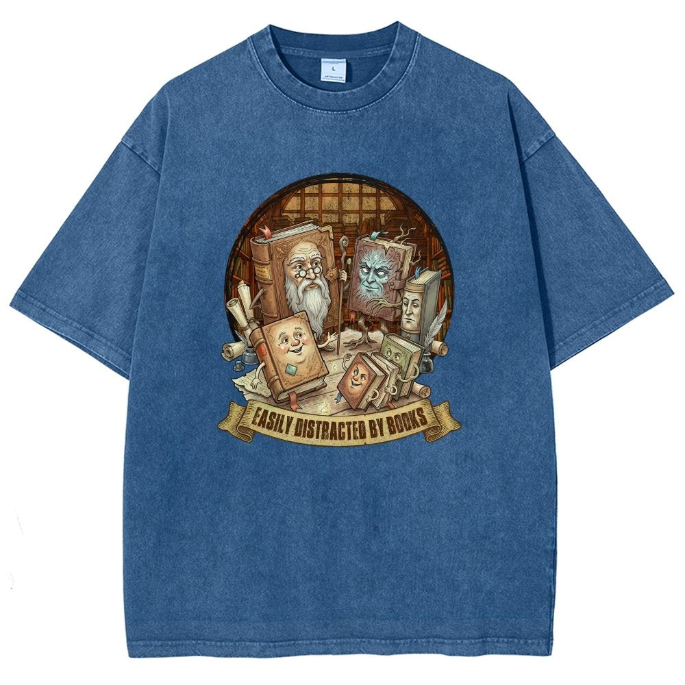 Easily Distracted By Books Vintage Distressed T-shirt