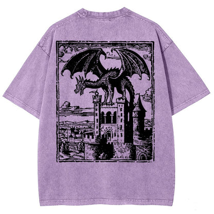 Dragon Vintage Dark Art Graphic Washed T-Shirt