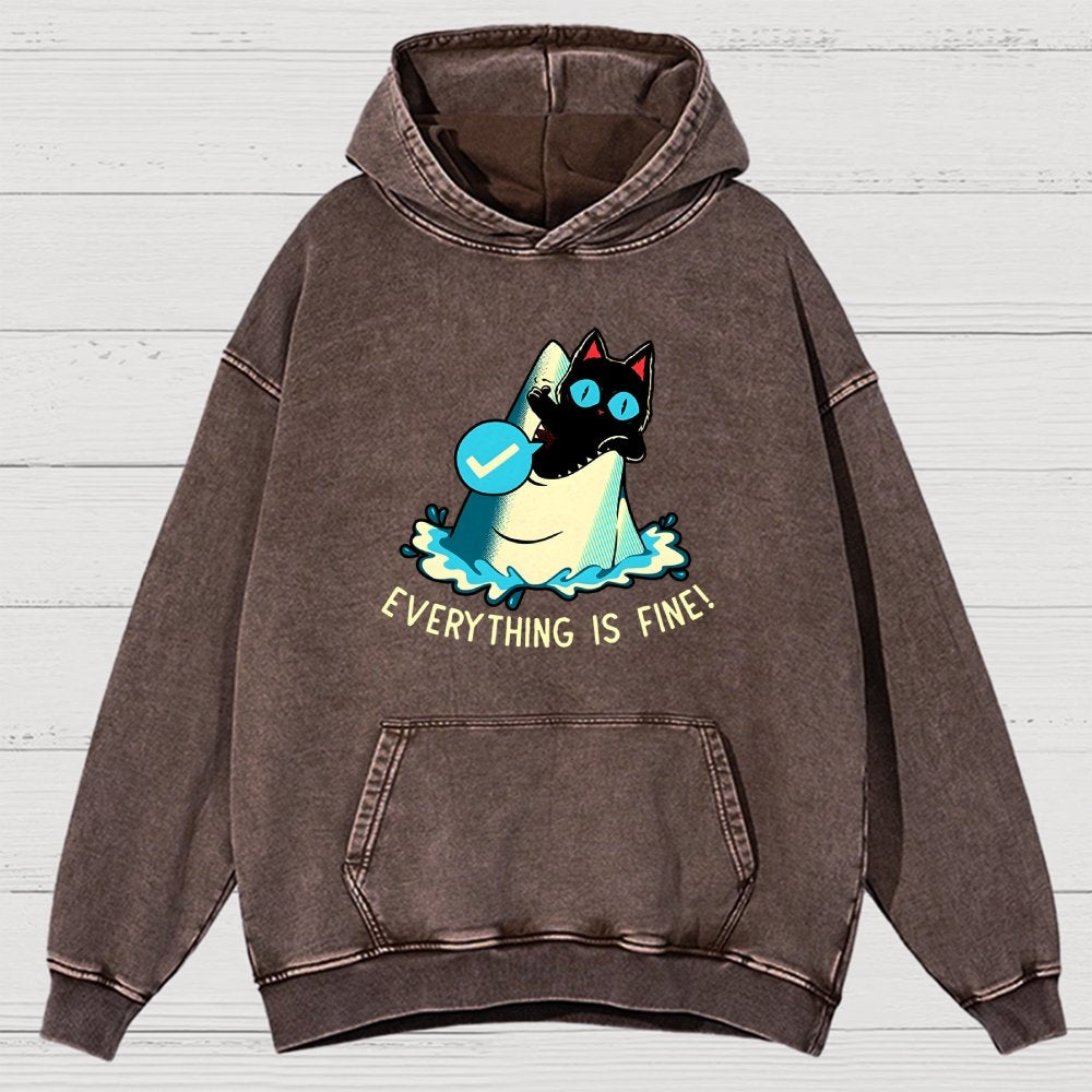 Everything Is Fine! Cat Vintage Distressed Hoodie