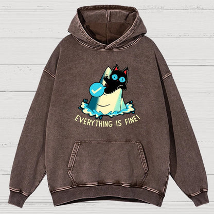 Everything Is Fine! Cat Vintage Distressed Hoodie
