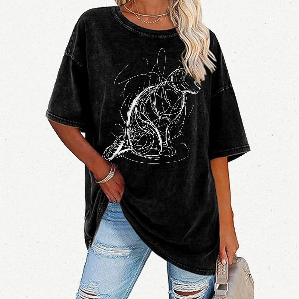 Cat Lines Vintage Distressed T-shirt