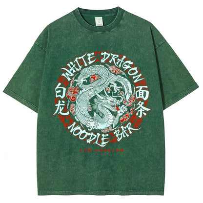 White Dragon Noodle Bar Oversized Vintage Distressed T-shirt