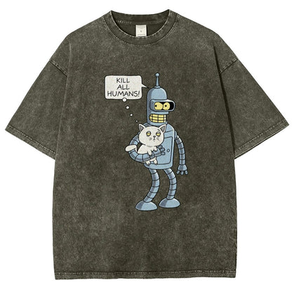 Kill All Humans! Catender Vintage Distressed T-shirt