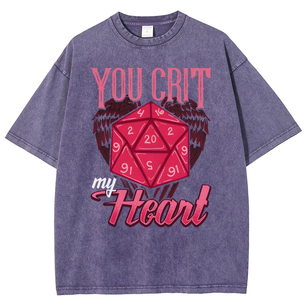 You Crit My Heart Fun Board Game Valentine's Day Nerd Vintage Distressed T-shirt