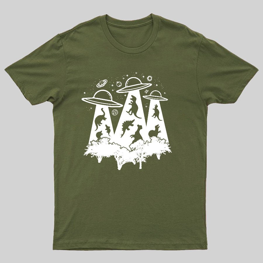 Dinosaur Alien Abduction Unisex Adult Geeky T-Shirt