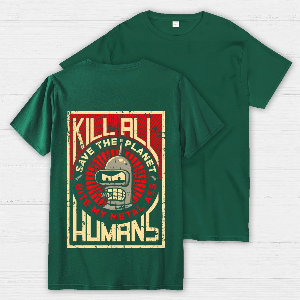 Save The Earth And Kill All Humans Nerdy  Back Printing Geek T-Shirt