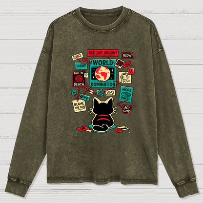 Cat Master Plan Washed Long Sleeve Tee
