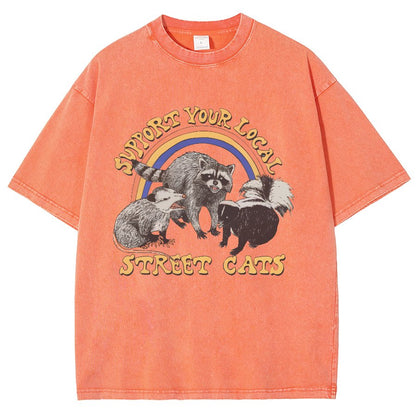 Support Your Local Street Cats (raccoon) Vintage Distressed T-shirt