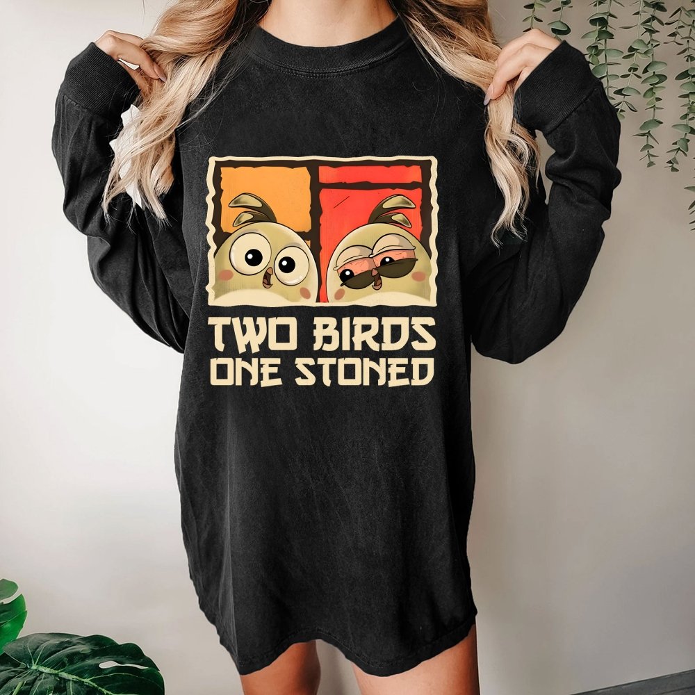 Two Birds One Stoned Washed Long Sleeve Tee