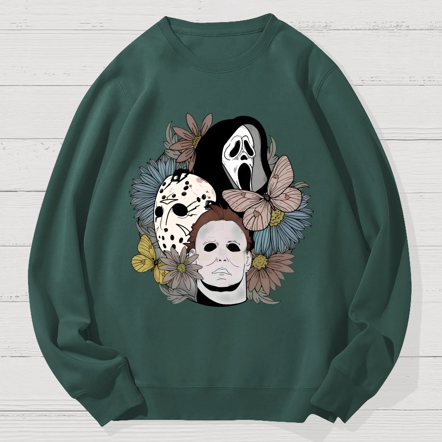 Horror Halloween Floral Scream Geek Cotton Sweatshirt