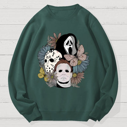 Horror Halloween Floral Scream Geek Cotton Sweatshirt