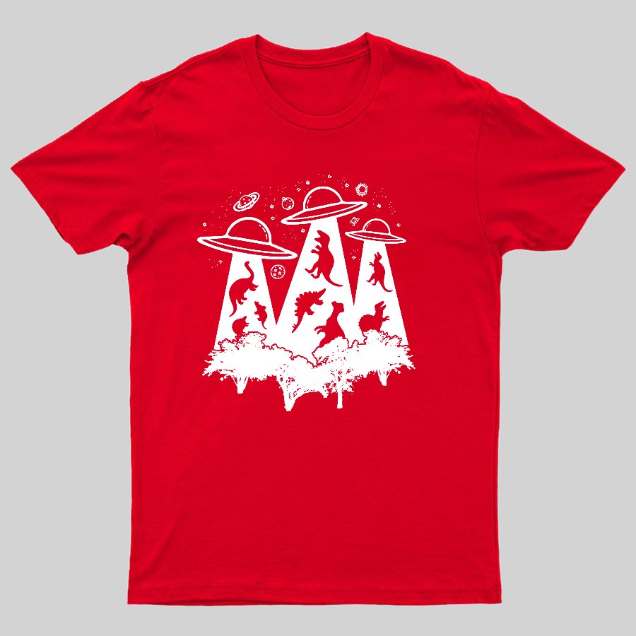 Dinosaur Alien Abduction Unisex Adult Geeky T-Shirt