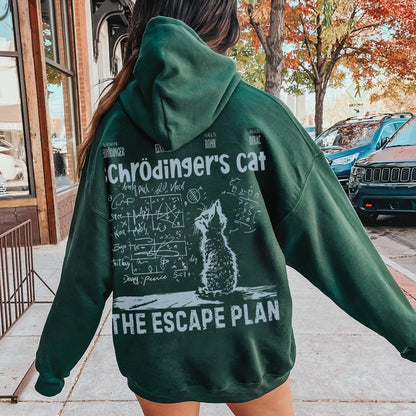 Schrodinger's Cat Escape Plan Interesting Physics Science Printed Back Cotton Hoodie