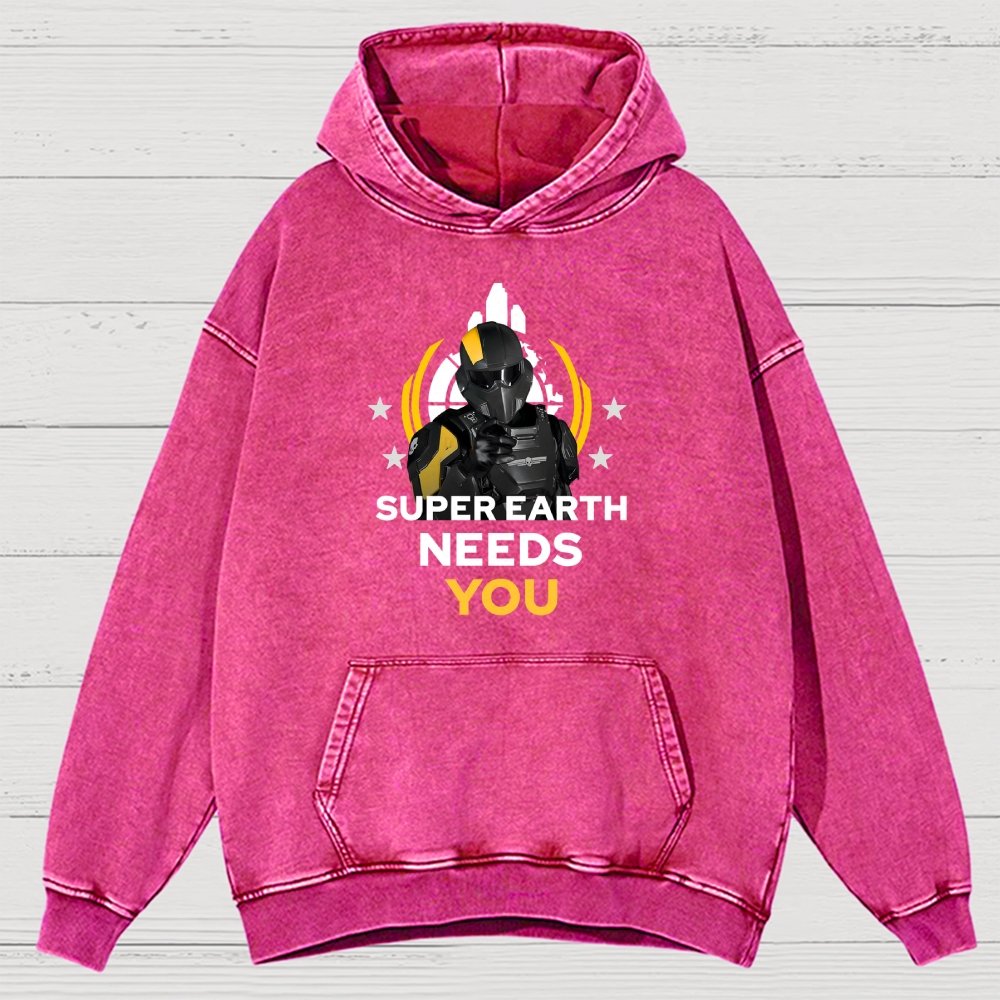 Super Earth Needs You Vintage Distressed Hoodie