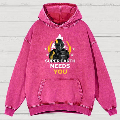 Super Earth Needs You Vintage Distressed Hoodie