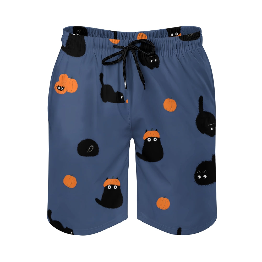 Halloween Pumpkin Black Cat Geek Shorts