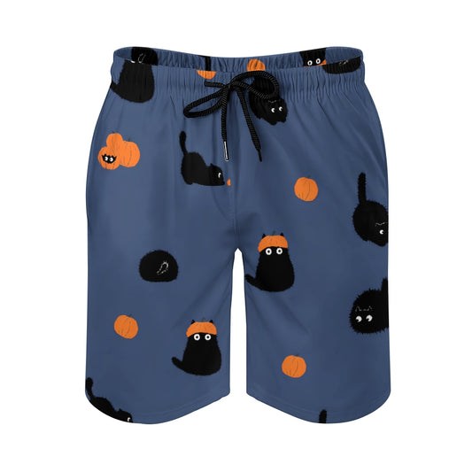 Halloween Pumpkin Black Cat Geek Shorts