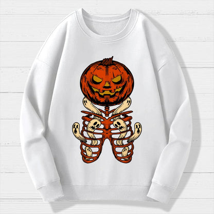 Vintage Halloween Pumpkin Skeleton Ghost Geek Cotton Sweatshirt