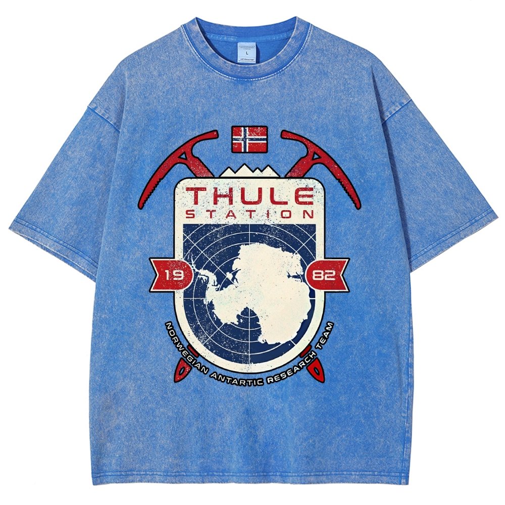 Vintage Distressed T-shirt with a Mysterious Station