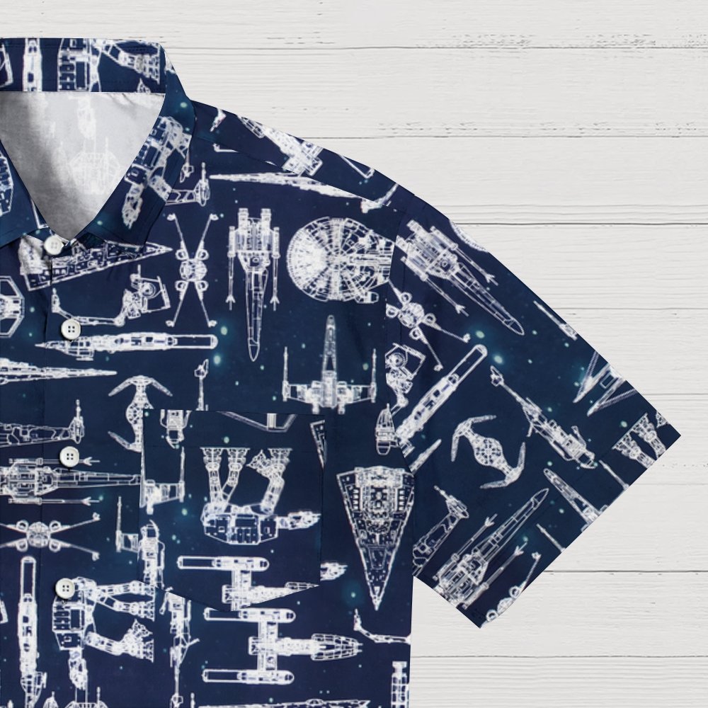 Space War Galaxy Ship Blueprints Geek Hawaiian Shirt