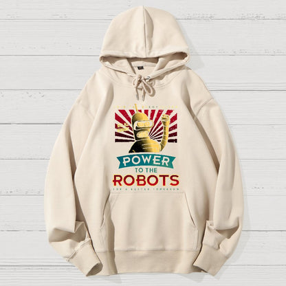 Power To The Robots Geek Cotton Hoodie