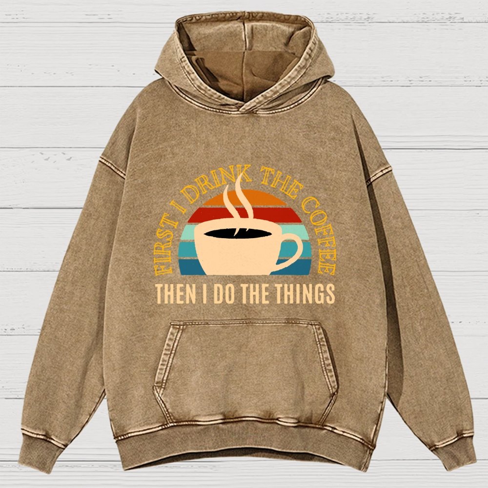 First The Coffee Vintage Distressed Hoodie