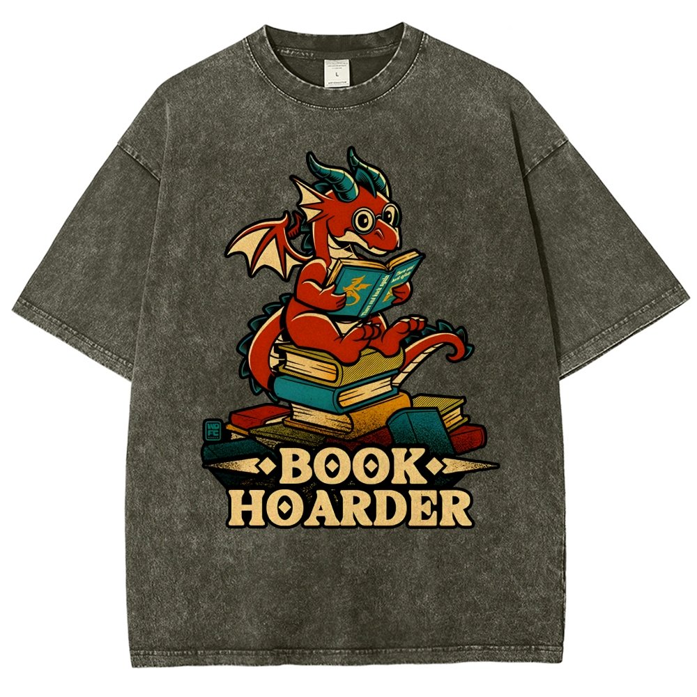 Book Hoarder Dragon Vintage Distressed T-shirt