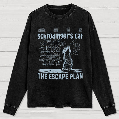 Schrodinger's Cat Escape Plan Interesting Physics Science Washed Long Sleeve Tee