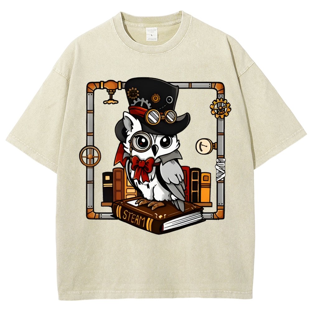 Steampunk Owl Vintage Distressed T-shirt
