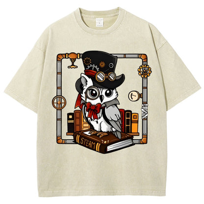 Steampunk Owl Vintage Distressed T-shirt