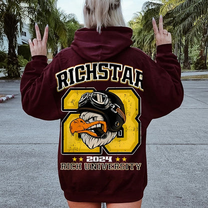 Vintage Rich Star Graphic Print Printed Back Cotton Hoodie