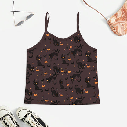 Black Cat Halloween Women's Geek Suspender Cami Set