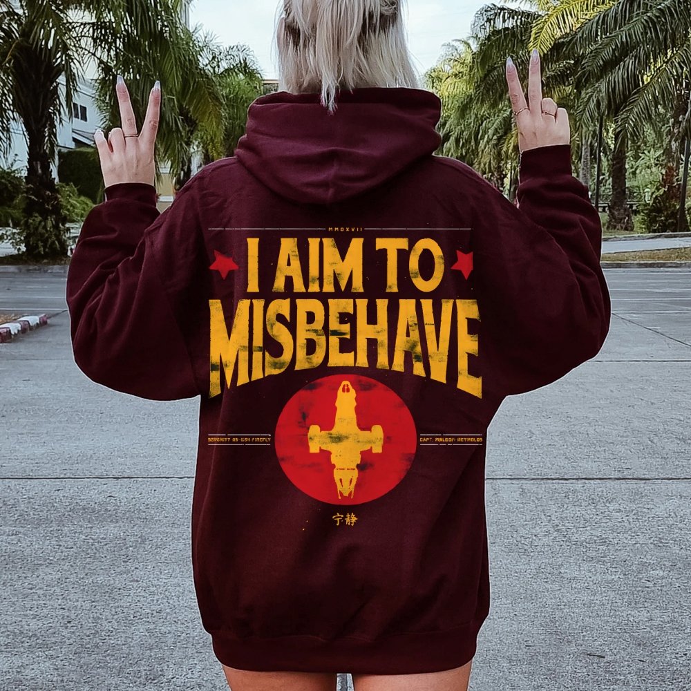 I Aim To Misbehave Geeky Printed Back Cotton Hoodie