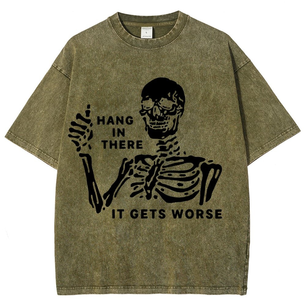 Hang In There Skeleton Vintage Distressed T-shirt
