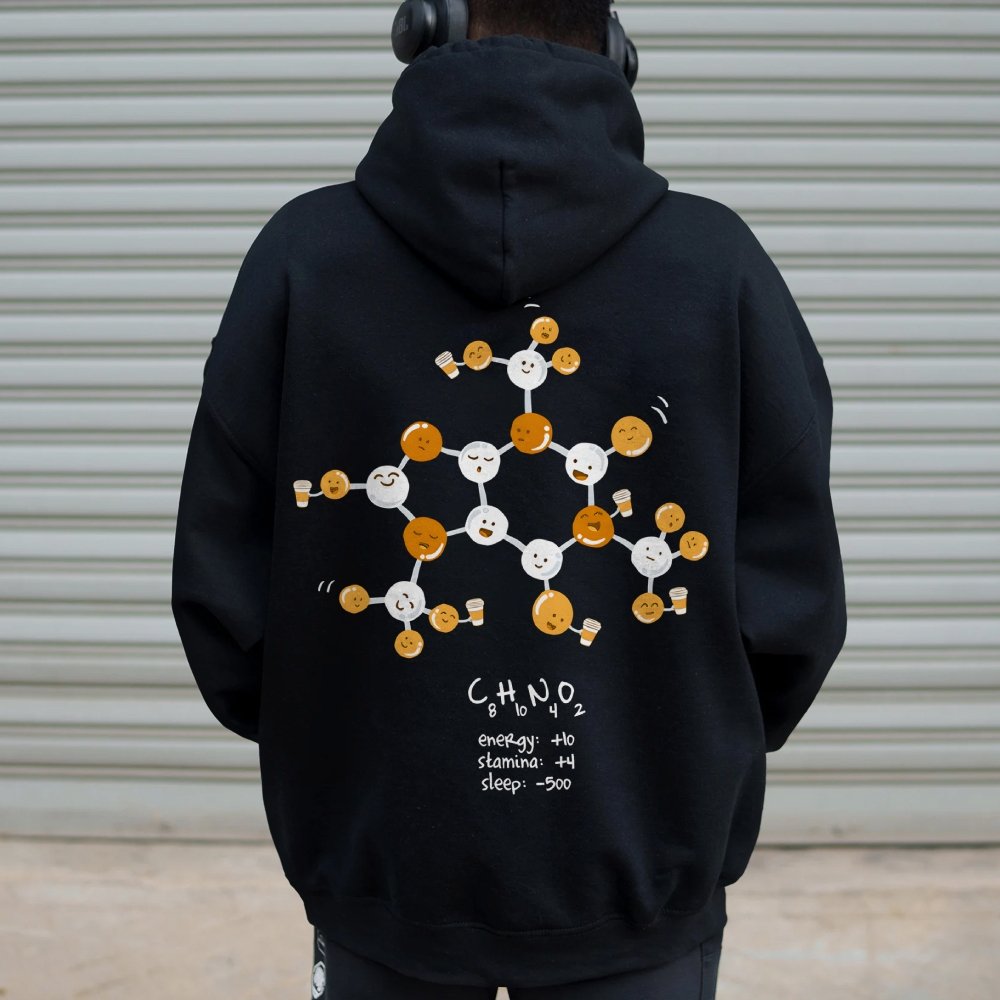 Caffeine Power Up Printed Back Unisex Cotton Hoodie