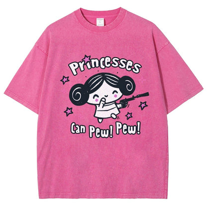 Princesses Can Pew! Pew! Too Vintage Distressed T-shirt