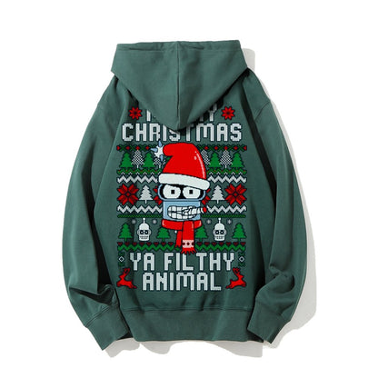Merry Christmas Ya Filthy Animal Printed Back Cotton Hoodie