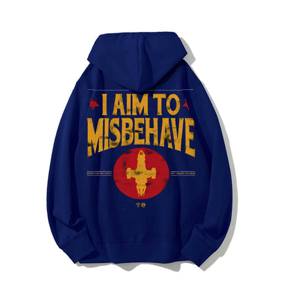 I Aim To Misbehave Geeky Printed Back Cotton Hoodie