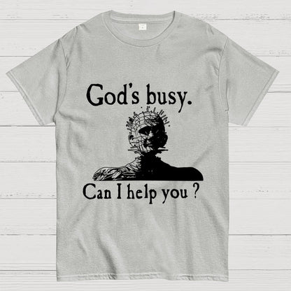 God's Busy Can I Help You? Unisex Geek T-Shirt