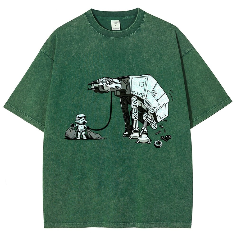 Picking Up Feces With A Huge Poop Bag Empire Robot Dog-Planet Battles Vintage Distressed T-shirt